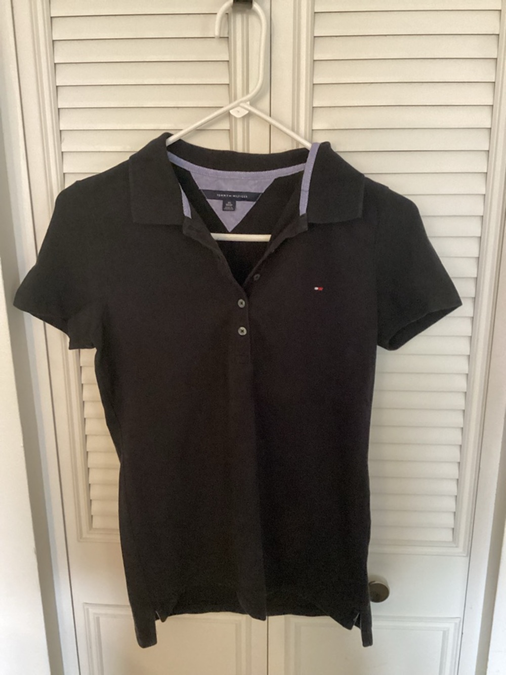 Tommy Hilfiger Black Polo Shirt with Navy Trim - Women's Button-Down